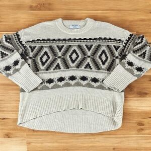 Old Navy Sweater Women’s Small Cream Black Gray Aztec Tribal Long Sleeve T147